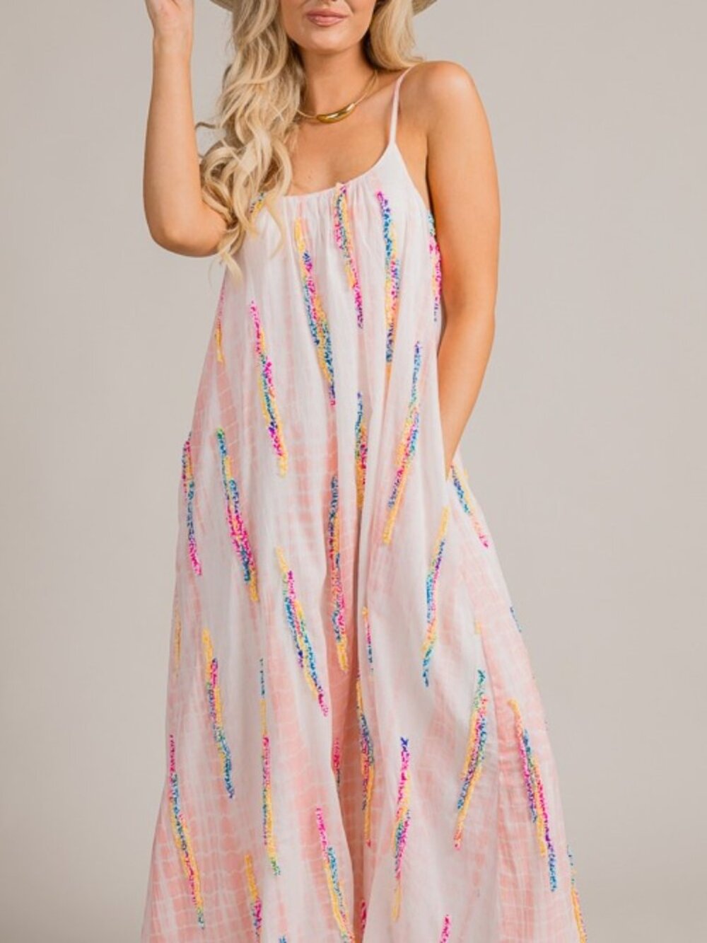 URBAN DAIZY Multicolor Tie-Dye Embroidered Cami Maxi Dress - Picture 3 of 16